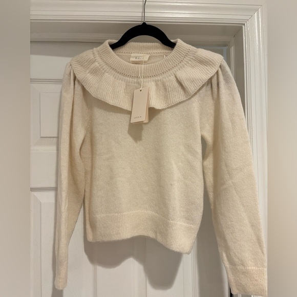 Doen Azaria sweater Ivory Cream baby  Alpalca   Wool Ruffle Collar XS NEW NWT - Picture 2 of 8
